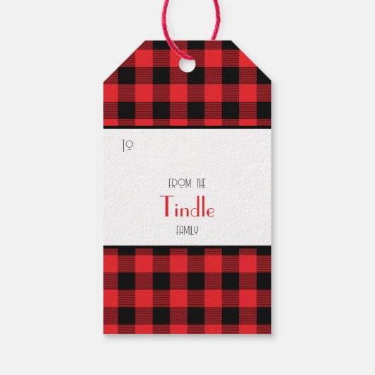 Custom Farmhouse Red Black Buffalo Check Plaid ギフトタグ (裏面)