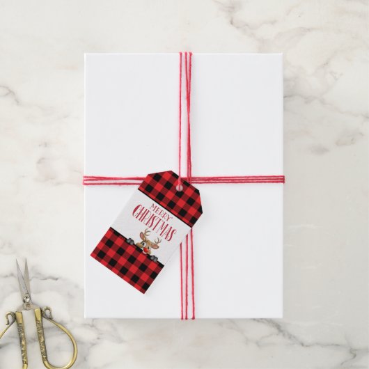 Custom Farmhouse Red Black Buffalo Check Plaid ギフトタグ (より糸付き)