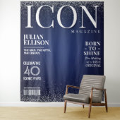 Custom Fashion Magazine Banner, Blue Silver Party タペストリー (インサイチュ)