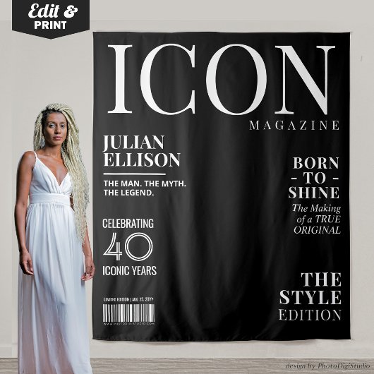 Custom Fashion Magazine Banner Decor, Black Party タペストリー