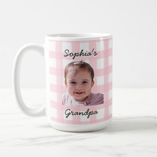 Custom Father's Day Gift Pink Gingham Pattern Mug コーヒーマグカップ (左)