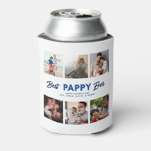 Custom Father's Day Photo Collage Best Pappy Ever 缶クーラー (缶裏面)