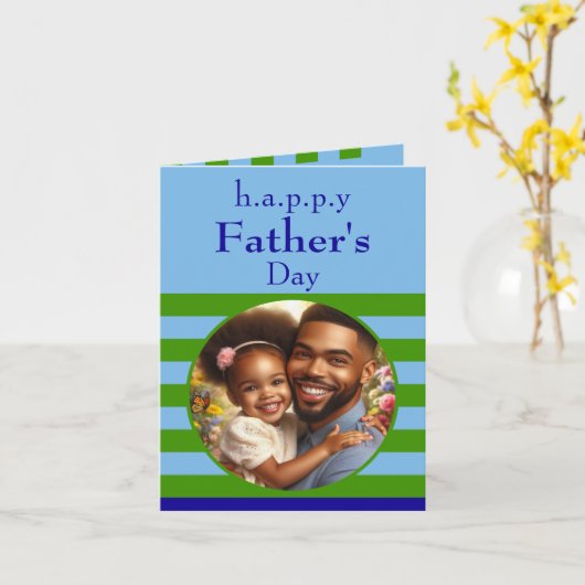 Custom Father's Day Photo Spring Green and Blue カード (黄色い花)