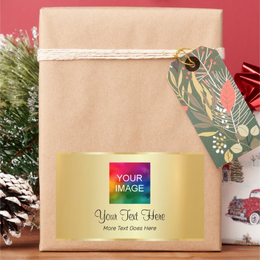 Custom Faux Gold Upload Your Photo Business Logo 長方形シール (クリスマス)