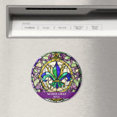 Custom Faux Stained Glass Mardi Gras Flower マグネット (インサイチュ (食洗機))