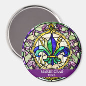 Custom Faux Stained Glass Mardi Gras Flower マグネット (正面/裏面)