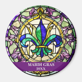 Custom Faux Stained Glass Mardi Gras Flower マグネット