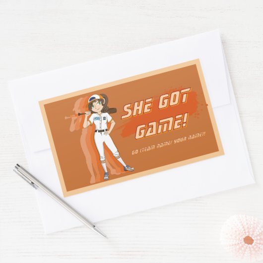 Custom Female Baseball Player Sticker 長方形シール (封筒)