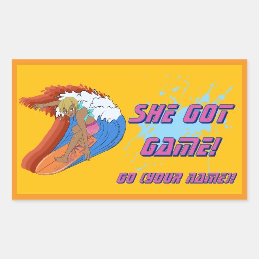 Custom Female Surfer Sticker 長方形シール (正面)
