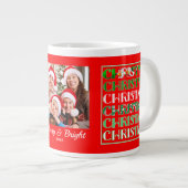 Custom Festive Red Green Christmas Photo ジャンボコーヒーマグカップ (正面右)