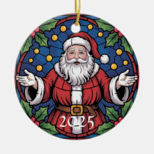 Custom Festive Santa Stained Glass Artwork 