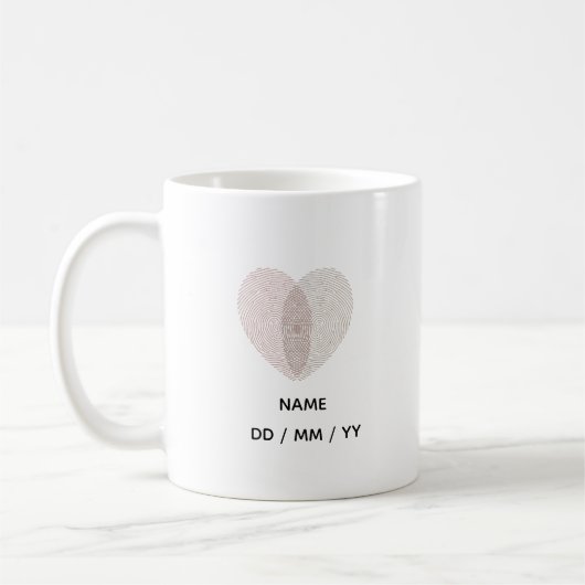 Custom Fingerprint Heart Wedding Anniversary  コーヒーマグカップ (左)
