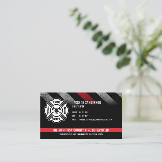 Custom Fire Department Firefighter Red Line Logo 名刺 (スタンド正面)