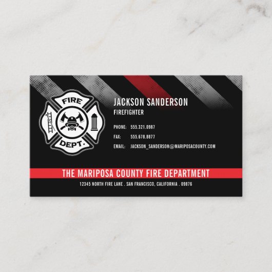 Custom Fire Department Firefighter Red Line Logo 名刺 (正面)