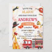 Custom Fire truck Birthday party 招待状 (正面)