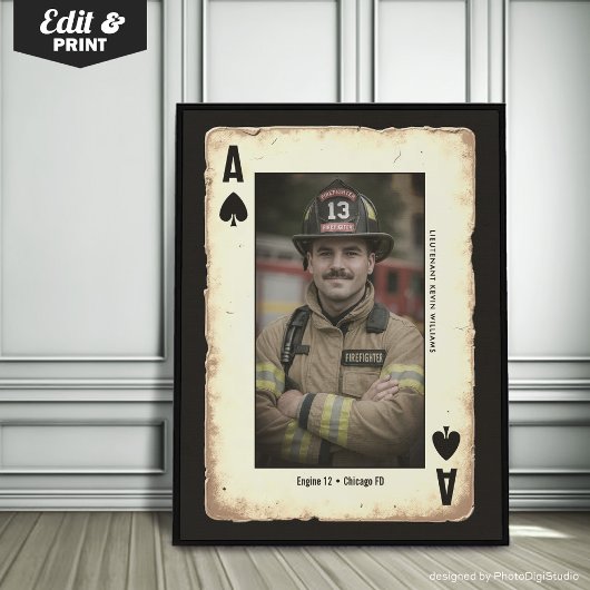 Custom Firefighter Gift Wall Art, Ace of Spades ポスター