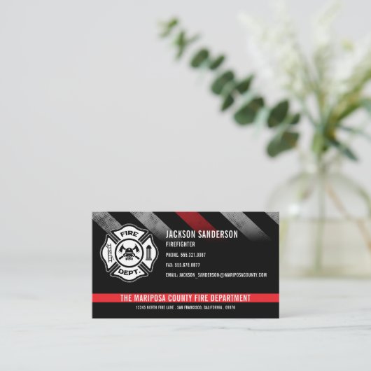 Custom Firefighter Red Line Logo Fire Department 名刺 (スタンド正面)