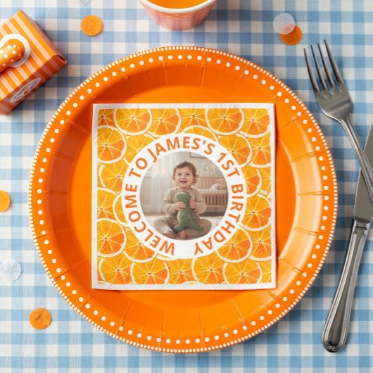 Custom First Birthday Paper Napkins with Photo スタンダードカクテルナプキン