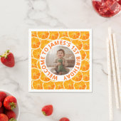 Custom First Birthday Paper Napkins with Photo スタンダードカクテルナプキン (インサイチュ)