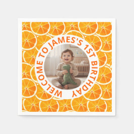 Custom First Birthday Paper Napkins with Photo スタンダードカクテルナプキン