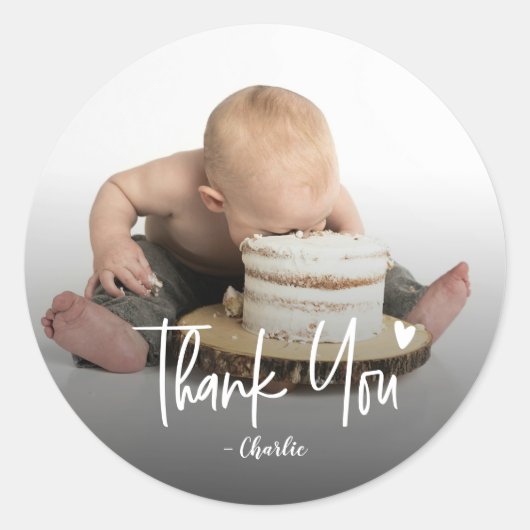 Custom First Birthday Photo Script Thank You ラウンドシール (正面)