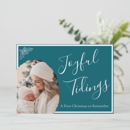 Custom First Christmas "Joyful Tidings" シーズンカード (スタンド正面)