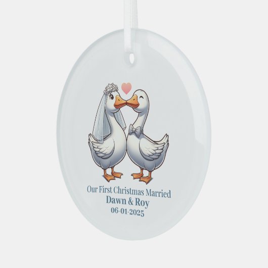 Custom first Christmas Married, personalized gift, ガラスオーナメント (正面左)