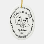 Custom First Christmas Married Spooky Ghost Doodle セラミックオーナメント (正面)