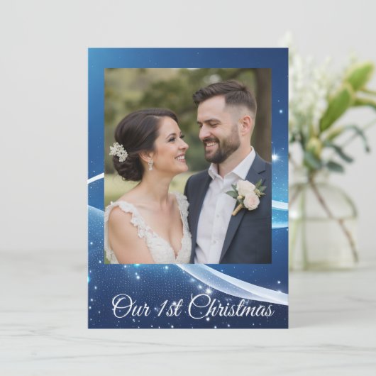 Custom First Christmas Photo Card for Couples シーズンカード (スタンド正面)