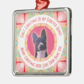 Custom First Christmas Star Modern Winter Red Pink メタルオーナメント (左)