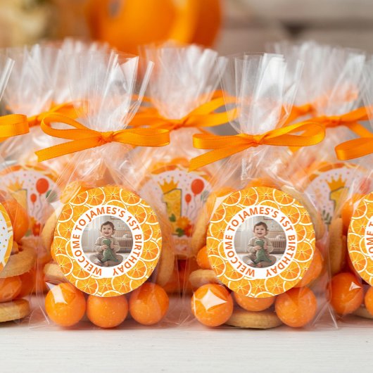 Custom First Citrus Birthday Photo ラウンドシール