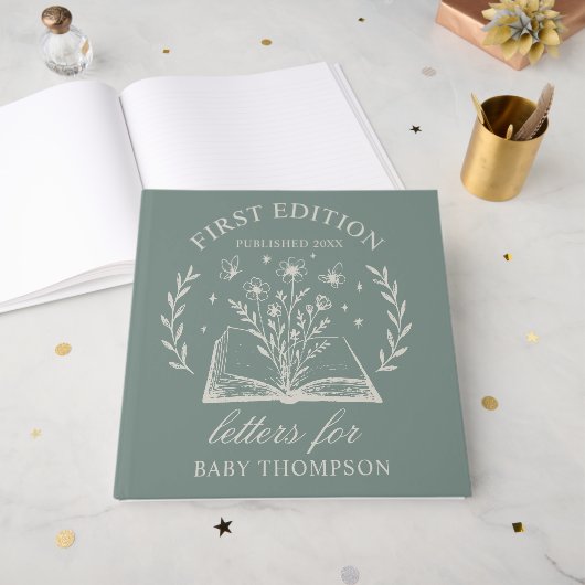 Custom First Edition Book Baby Shower Guest Book ゲストブック (正面見開き)