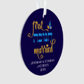Custom FIRST HANUKKAH MARRIED Hebrew オーナメント (正面)
