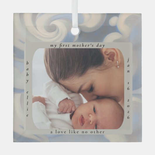 Custom First Mother's Day Photo & Name Ornament ガラスオーナメント (正面)