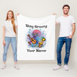 Custom Fleece Blanket | Retro Octopus Name & Text フリースブランケット
