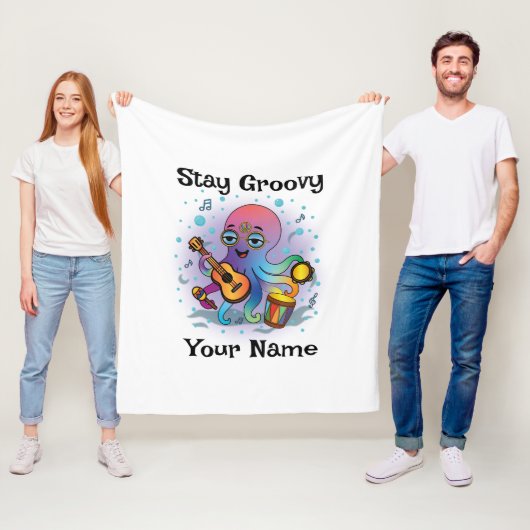 Custom Fleece Blanket | Retro Octopus Name & Text フリースブランケット (インサイチュ)