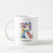Custom Floral Alphabet Mug Birthday Gift for Wife コーヒーマグカップ (左)