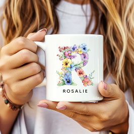 Custom Floral Alphabet Mug Birthday Gift for Wife コーヒーマグカップ