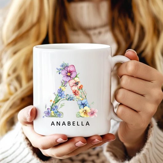 Custom Floral Alphabet Mug for Her Mom Grandma コーヒーマグカップ