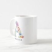 Custom Floral Alphabet Mug for Her Mom Grandma コーヒーマグカップ (正面左)