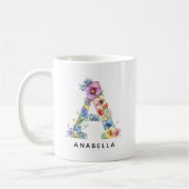 Custom Floral Alphabet Mug for Her Mom Grandma コーヒーマグカップ (左)