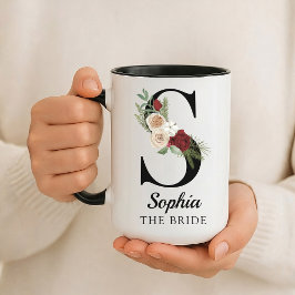 Custom Floral Alphabet Mug Gift for Bride Wife マグカップ