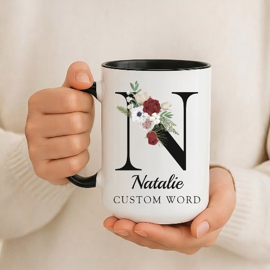 Custom Floral Alphabet Mug Gift for Coworkers マグカップ