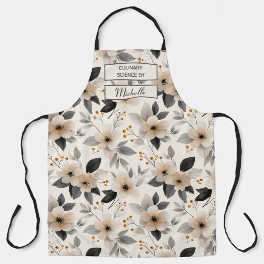Custom Floral Apron – Culinary Science by [Name] エプロン (正面)
