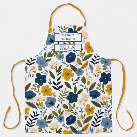 Custom Floral Apron – Culinary Science by [Name] エプロン (正面)