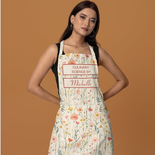 Custom Floral Apron – Culinary Science by [Name] エプロン