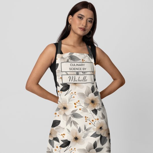 Custom Floral Apron – Culinary Science by [Name] エプロン