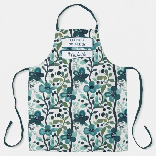 Custom Floral Apron – Culinary Science by [Name] エプロン (正面)
