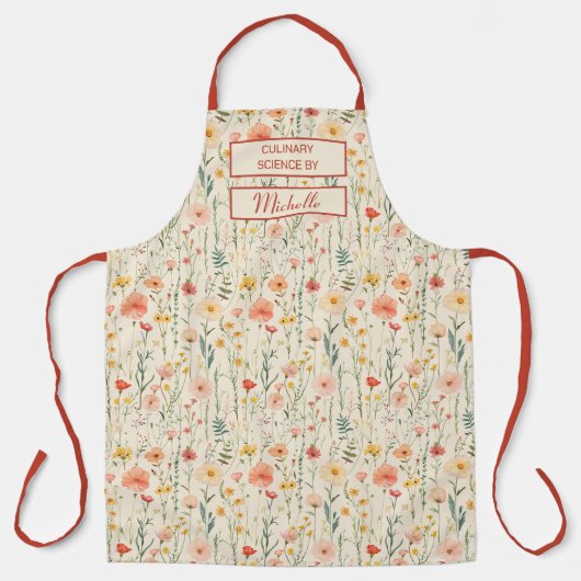 Custom Floral Apron – Culinary Science by [Name] エプロン (正面)
