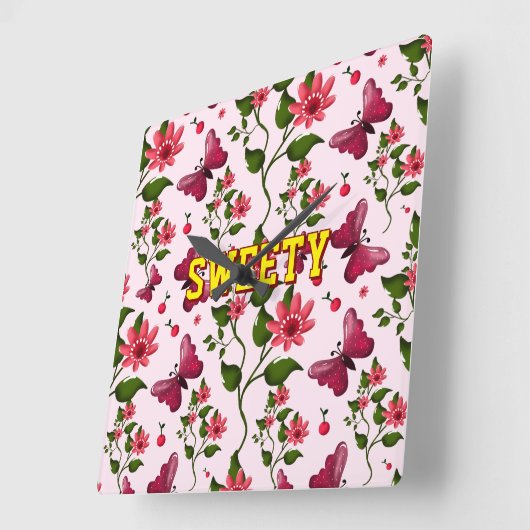 Custom floral butterfly pattern  スクエア壁時計 (傾斜)